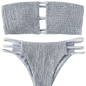 Gray Cutout Ruched Bandeau Bikini